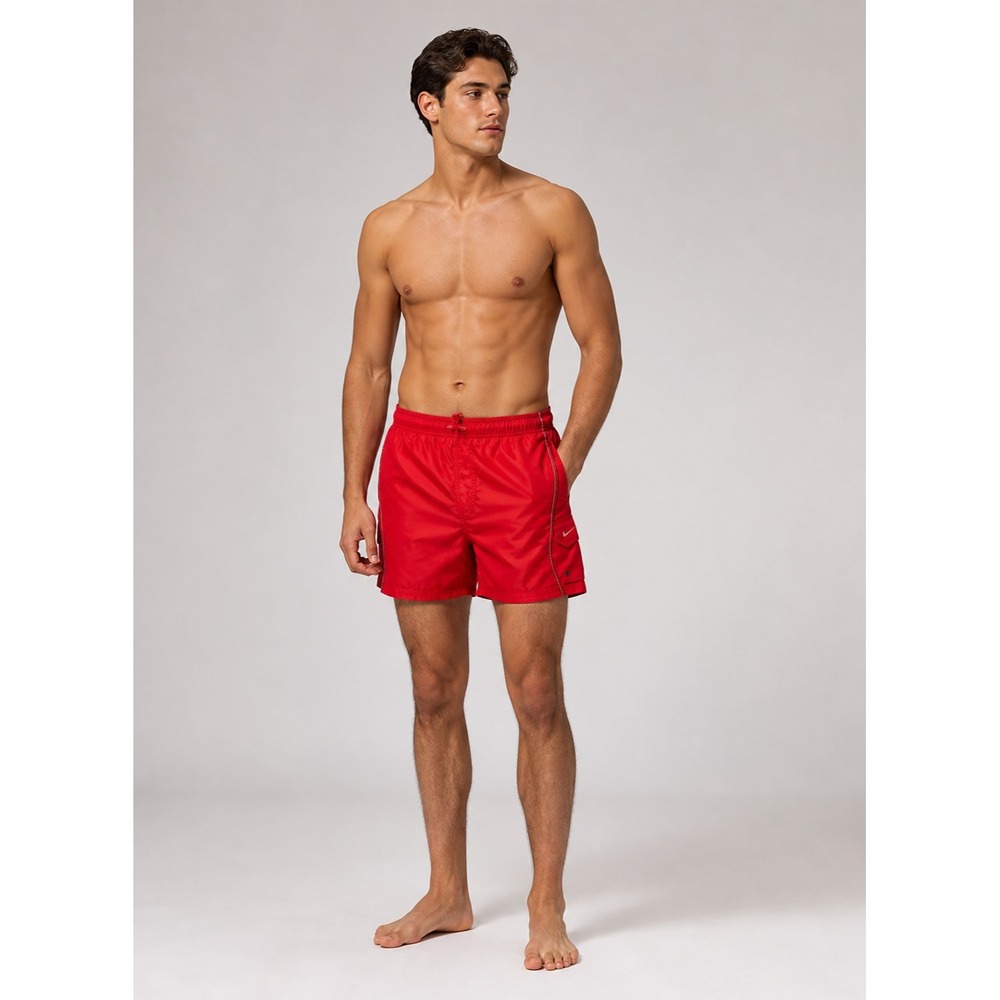 Nike Swim Trunks Mens L Red Polyester Built in Net‎ Pockets Drawstring Lifeguard